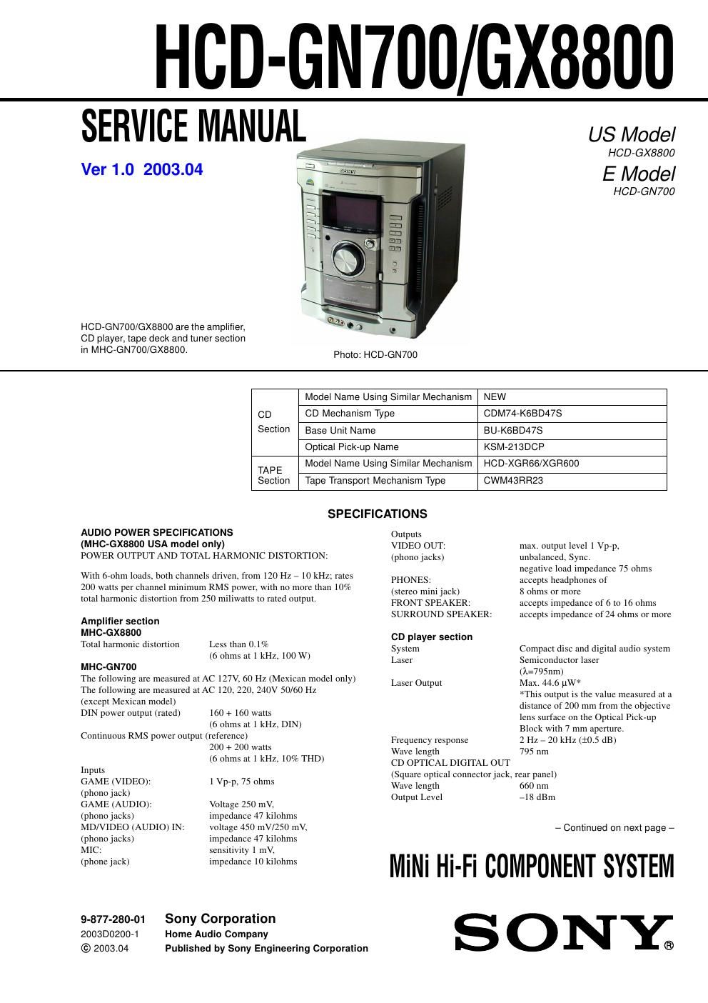 sony hcd gx 8800 service manual