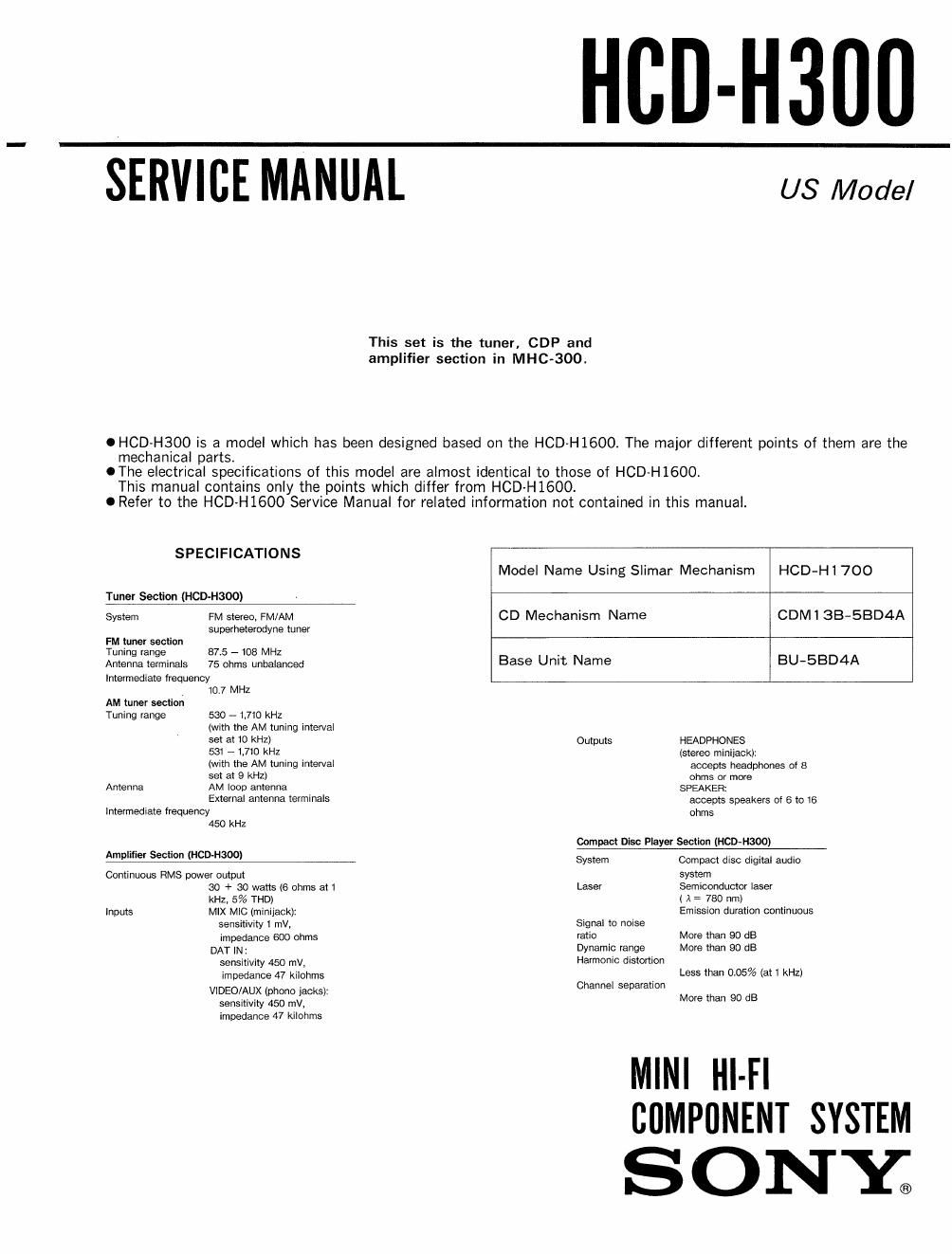 sony hcd h 300 service manual