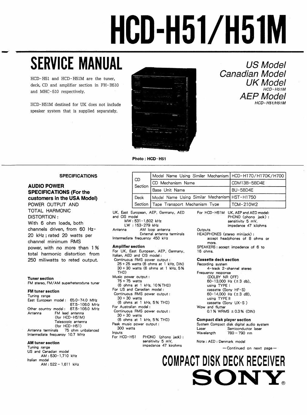 sony hcd h 51 m service manual