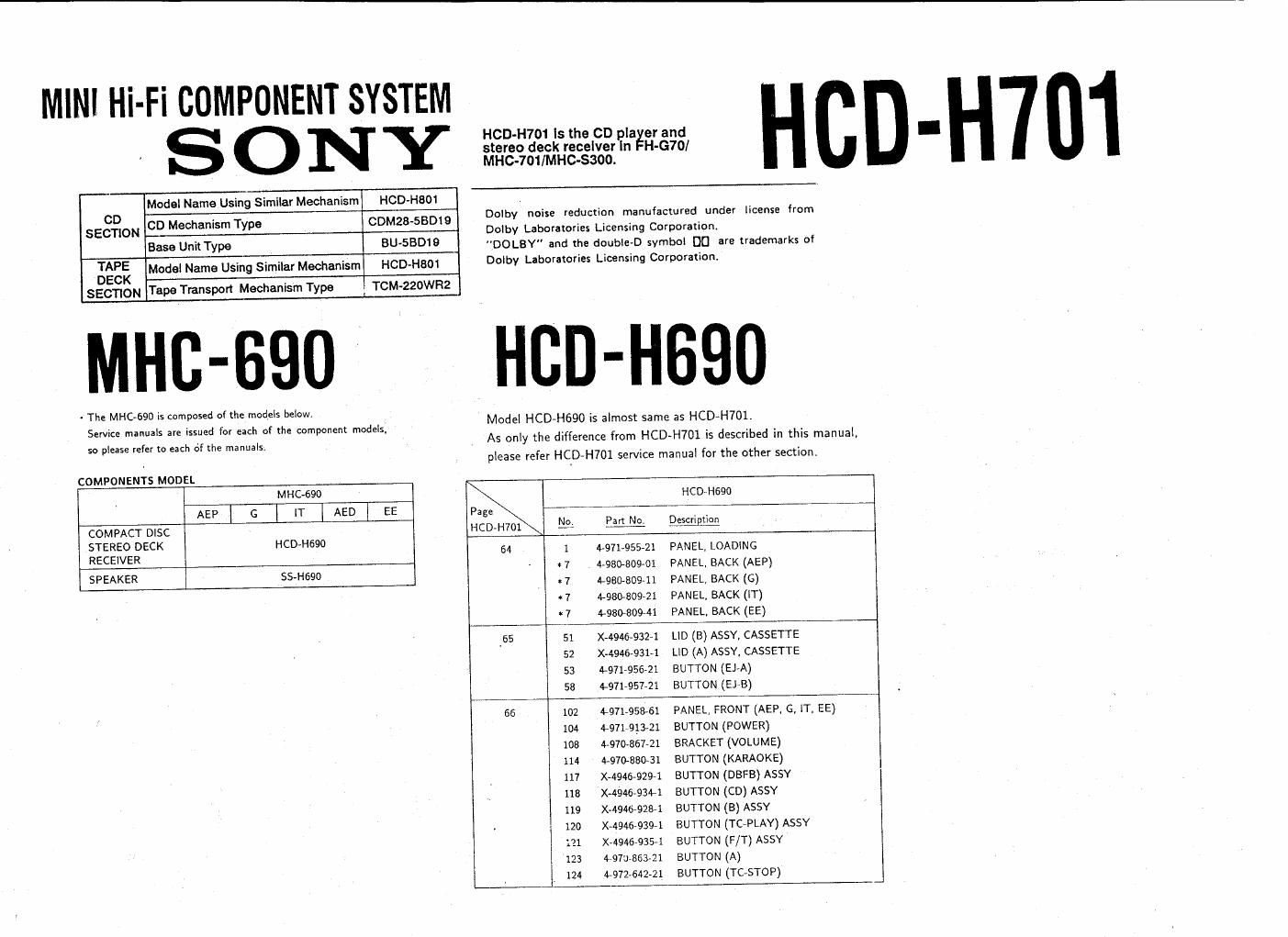 sony hcd h 690 701