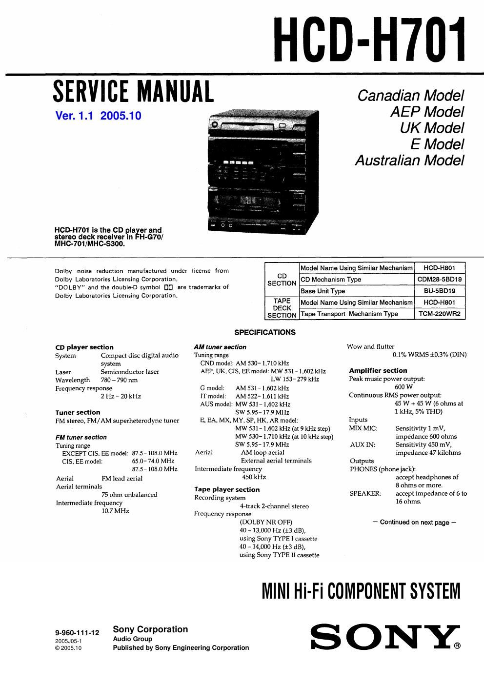 sony hcd h 701