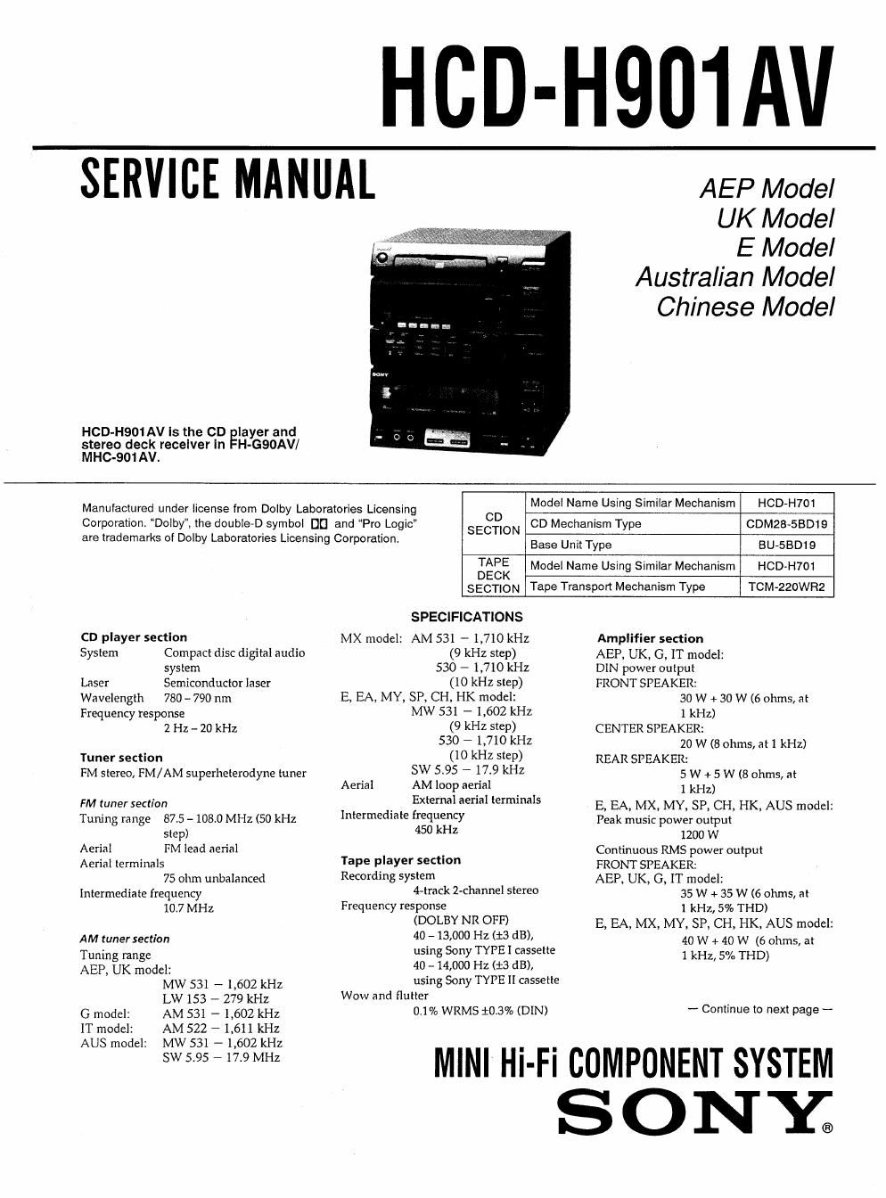 sony hcd h 901 av service manual