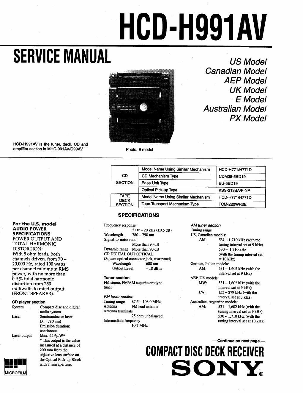 sony hcd h 991 av service manual