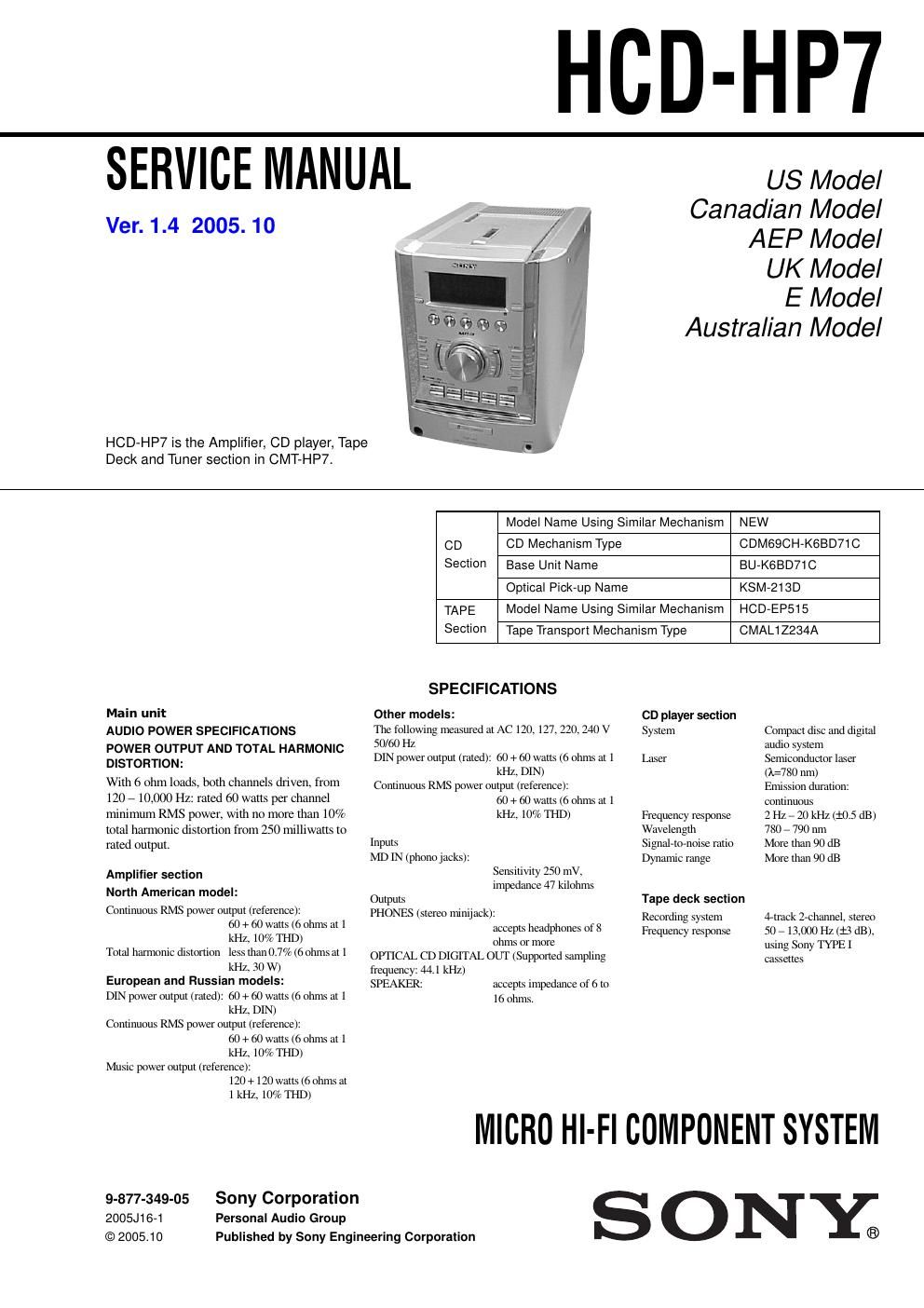 sony hcd hp 7 service manual