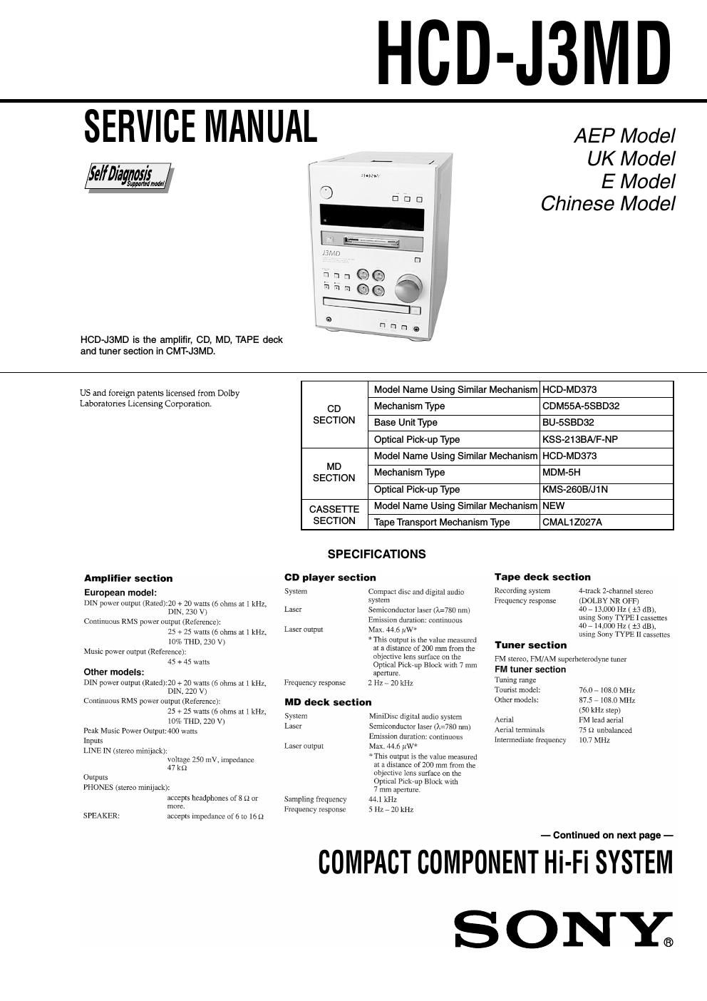 sony hcd j3md service manual