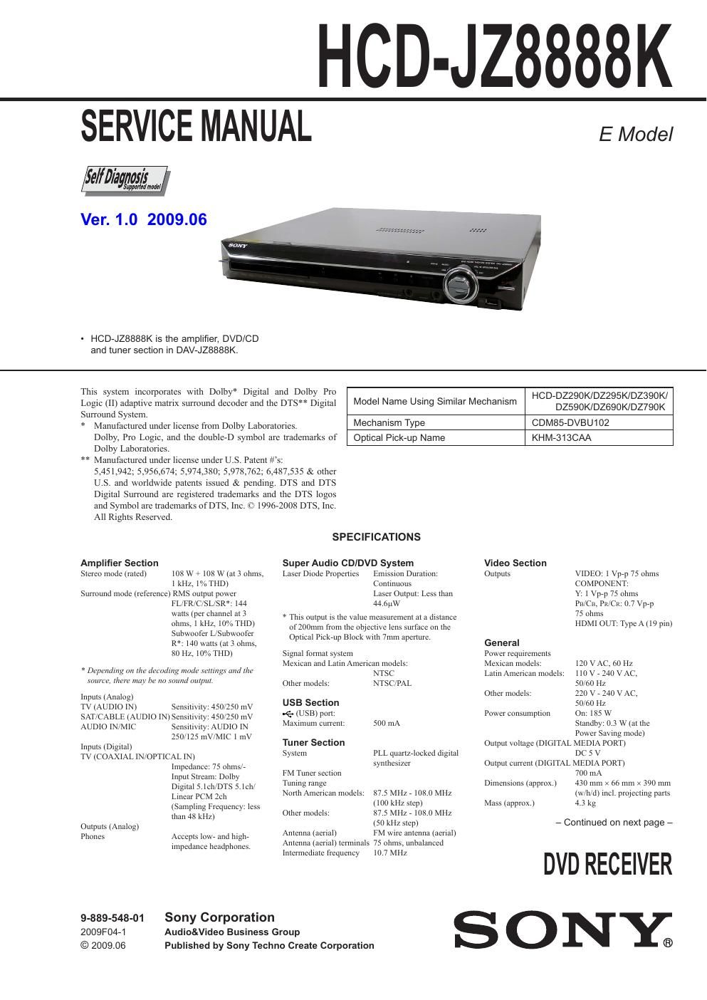 sony hcd jz 8888 k service manual