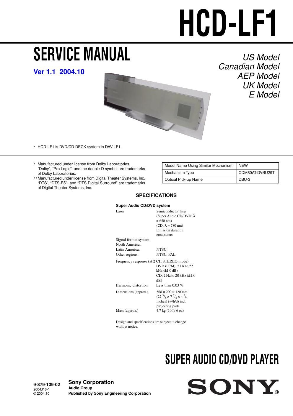 sony hcd lf 1 service manual