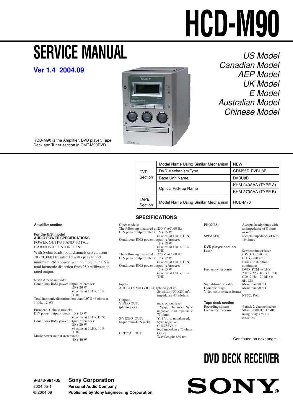sony hcd m 90 service manual
