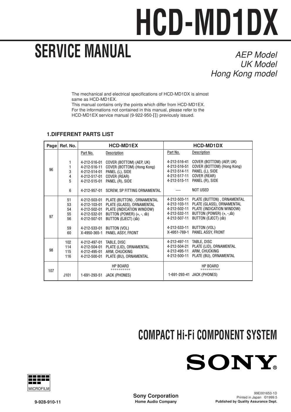 sony hcd md 1dx service manual