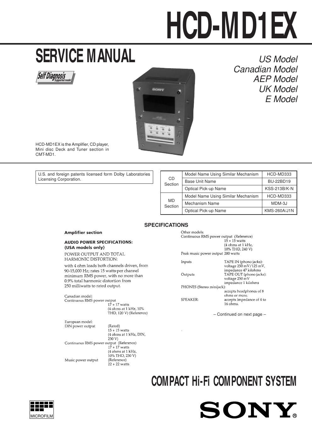 sony hcd md 1ex service manual