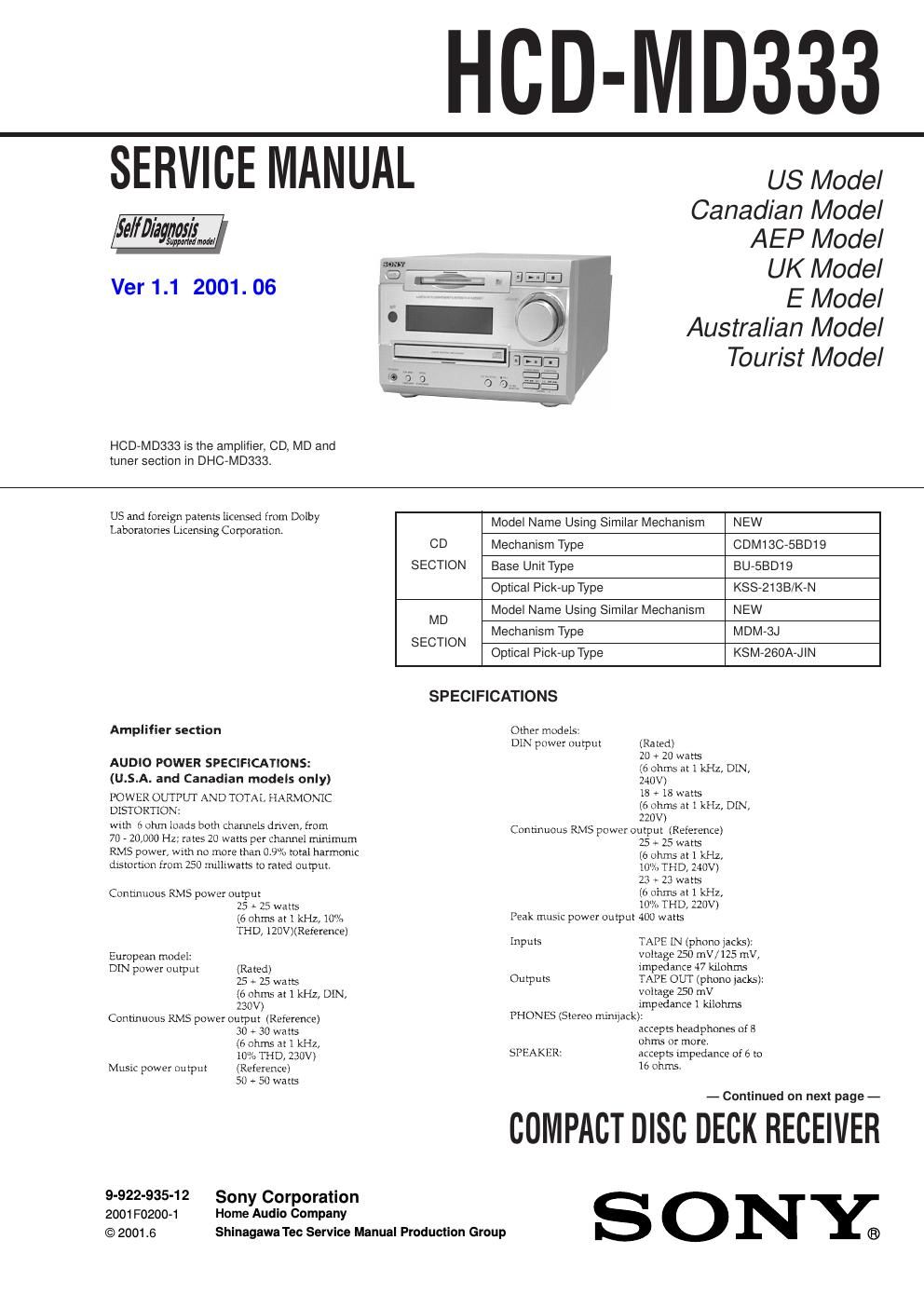 sony hcd md 333v 1 1