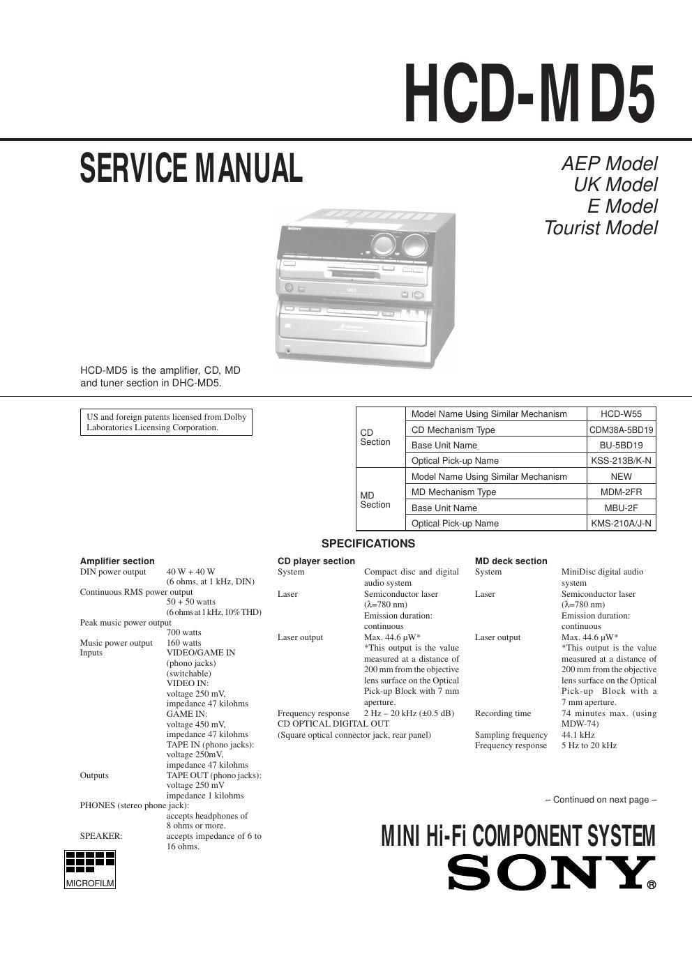 sony hcd md 5 service manual