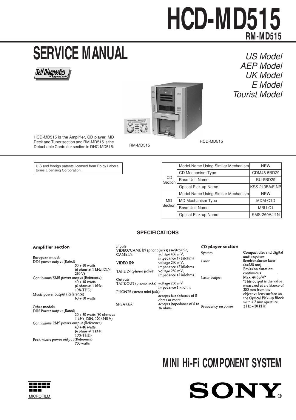 sony hcd md 515 service manual