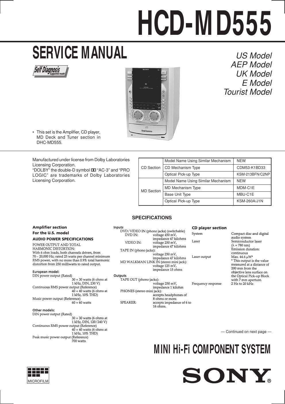 sony hcd md 555 service manual