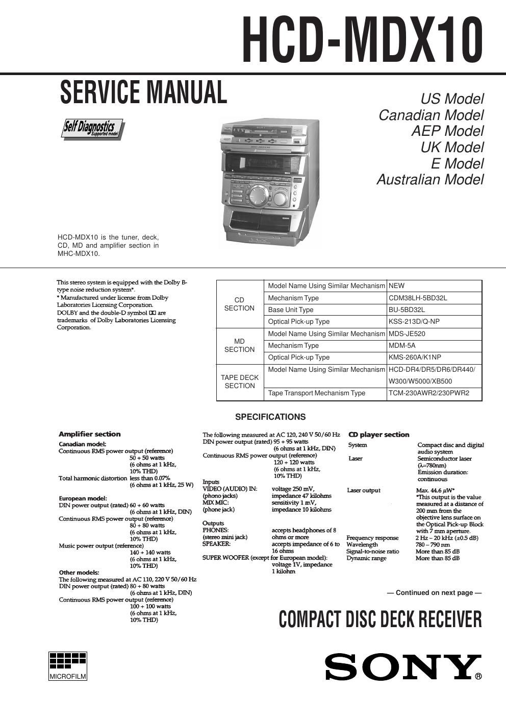 sony hcd mdx 10 service manual