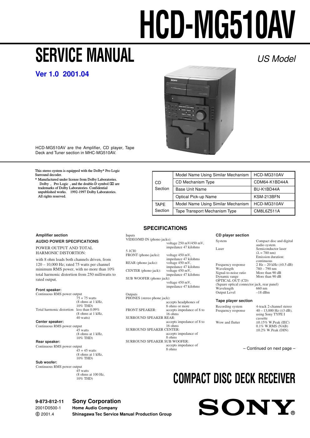 sony hcd mg 510av service manual