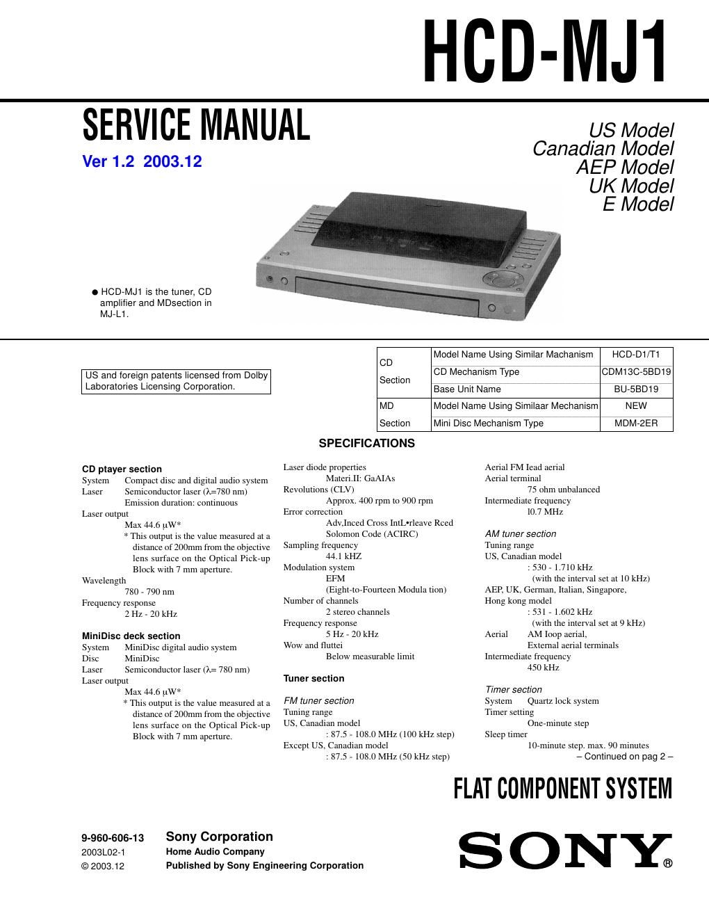 sony hcd mj1 service manual