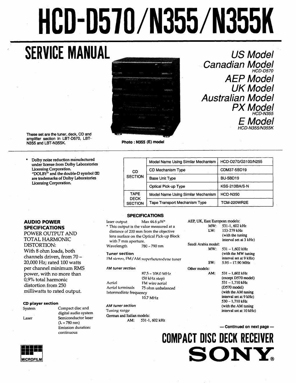 sony hcd n 355 service manual