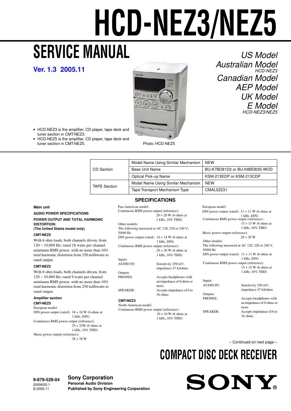 sony hcd nez 3 service manual