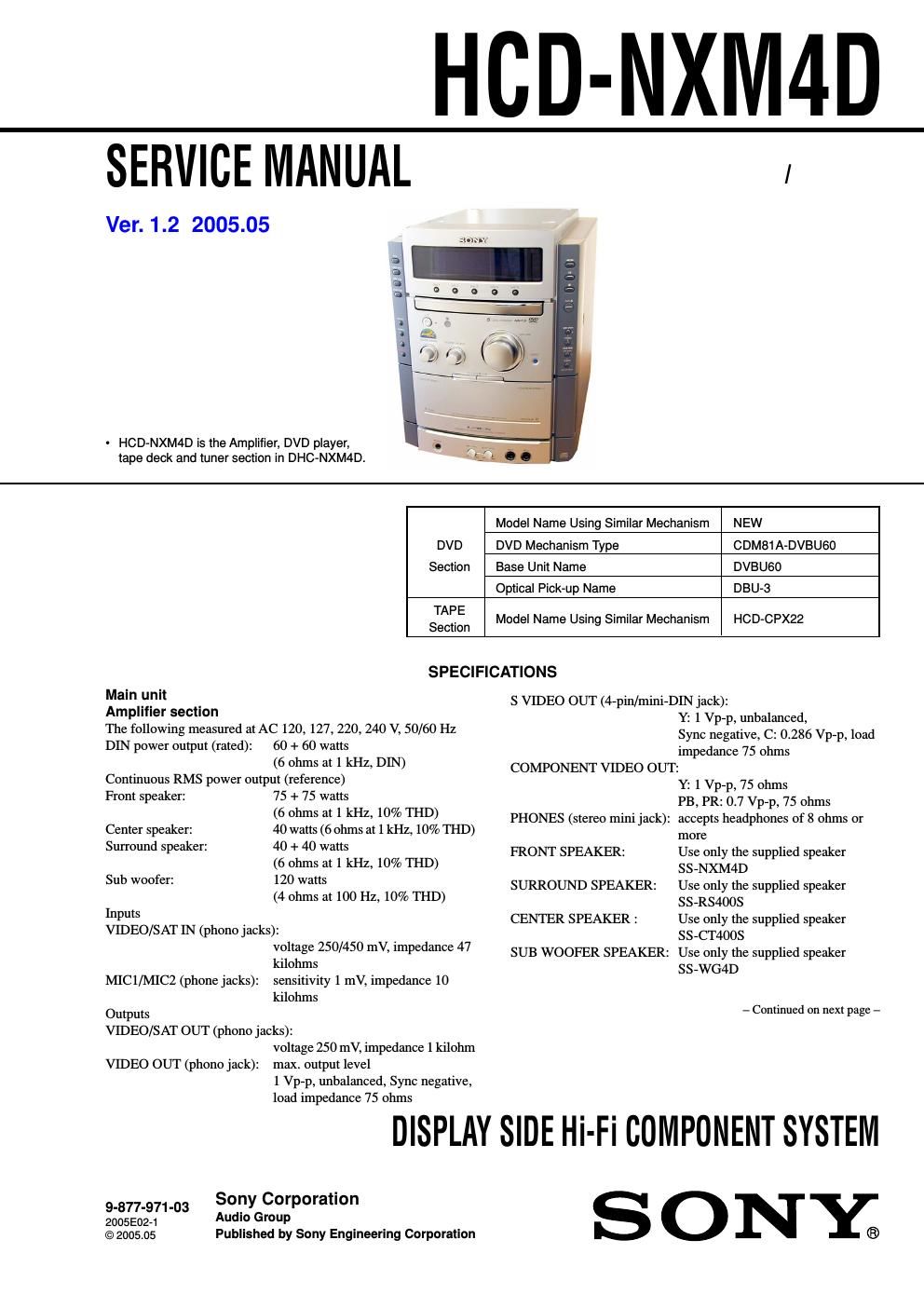 sony hcd nxm 4d service manual