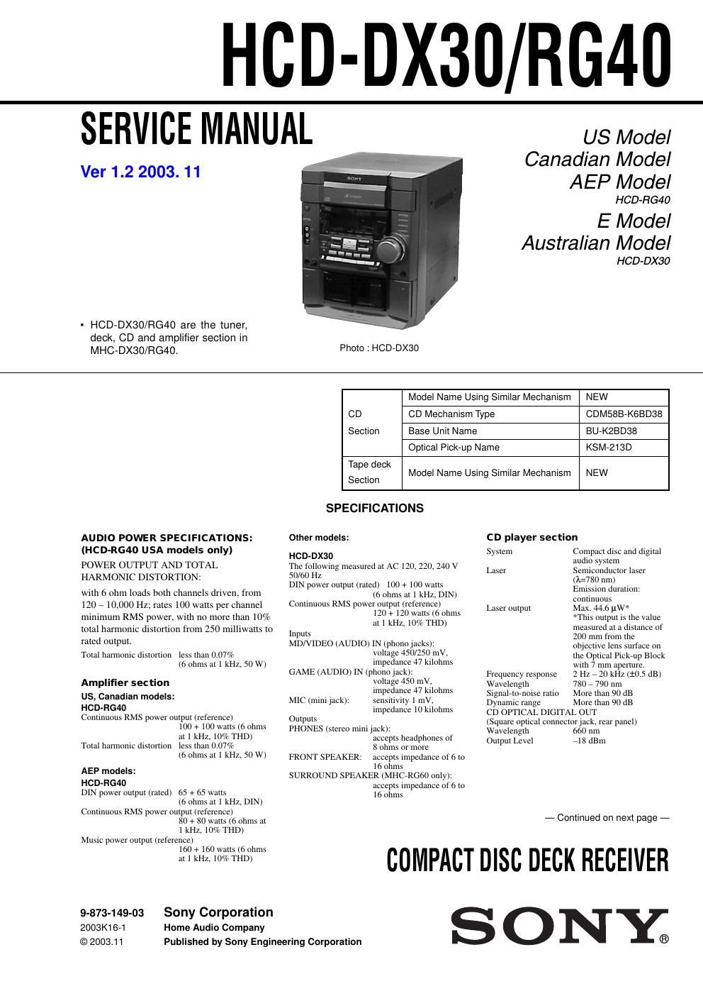 sony hcd rg 40 service manual