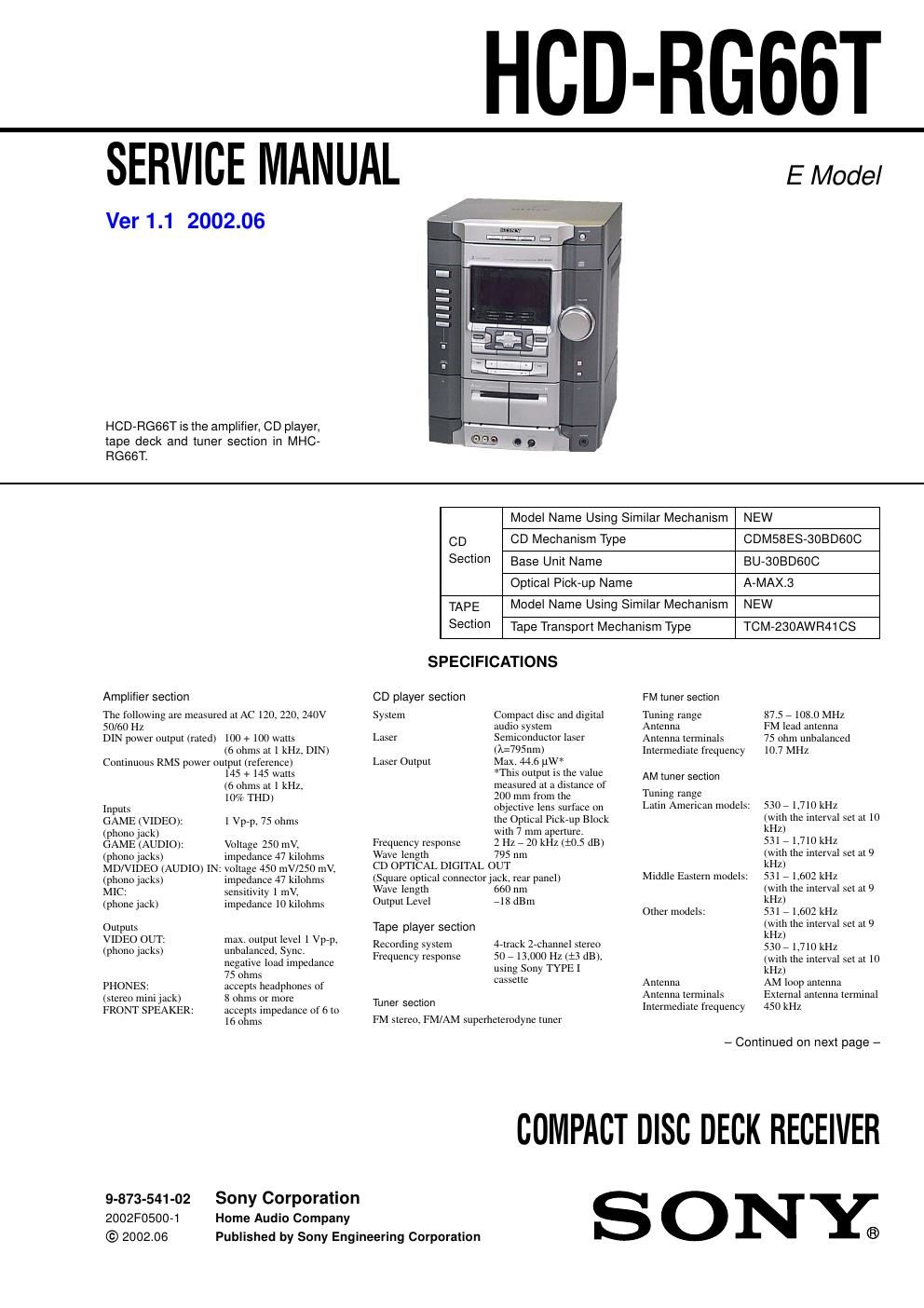 sony hcd rg 66t versгo 1 1