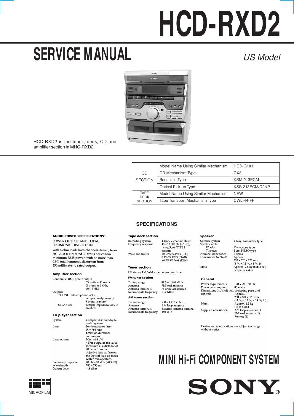 sony hcd rxd 2 service manual