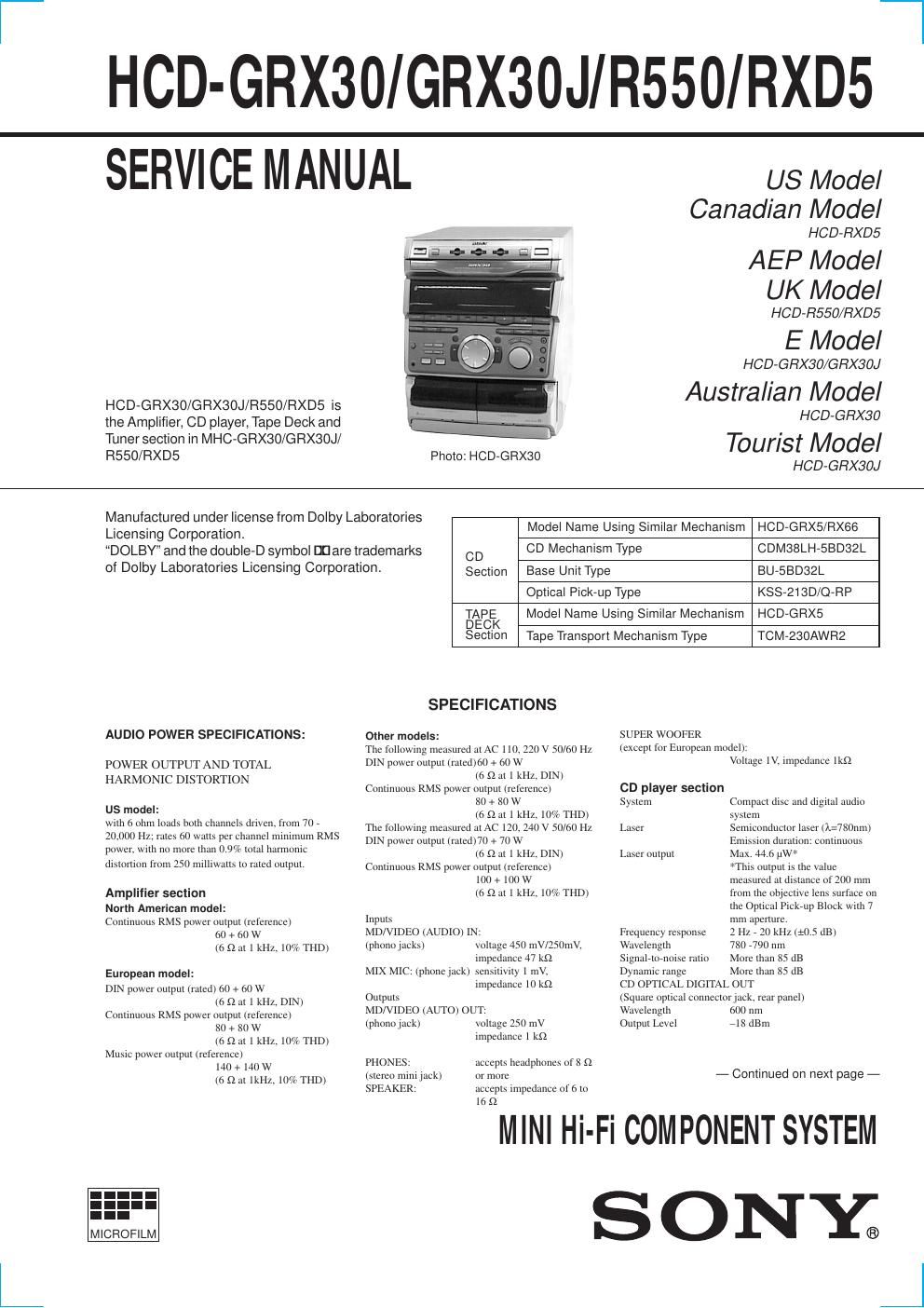 sony hcd rxd 5 service manual