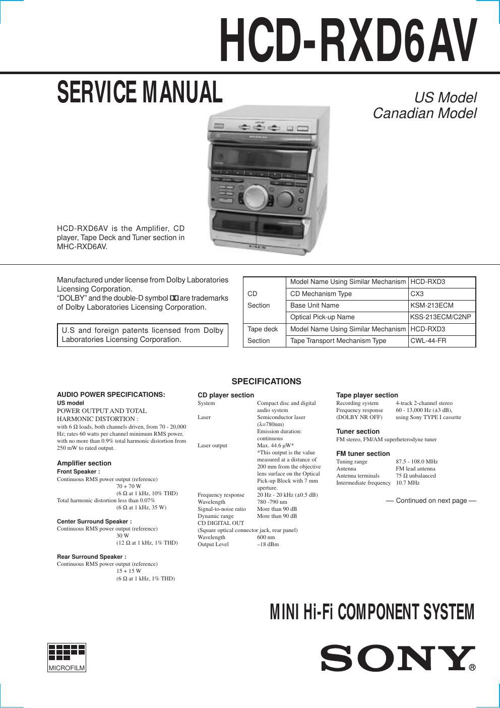 sony hcd rxd 6av service manual