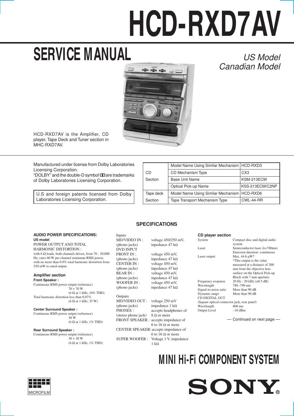 sony hcd rxd 7 av service manual