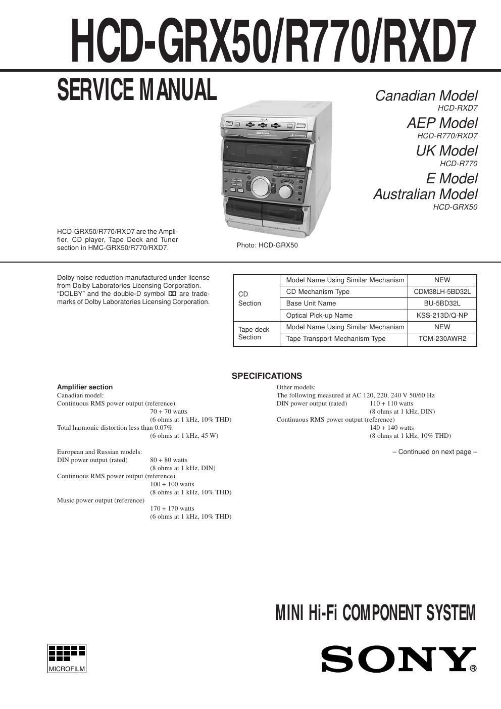 sony hcd rxd 7 service manual