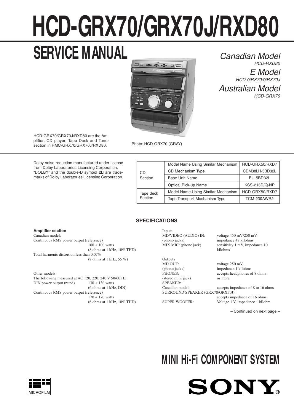 sony hcd rxd 80 service manual