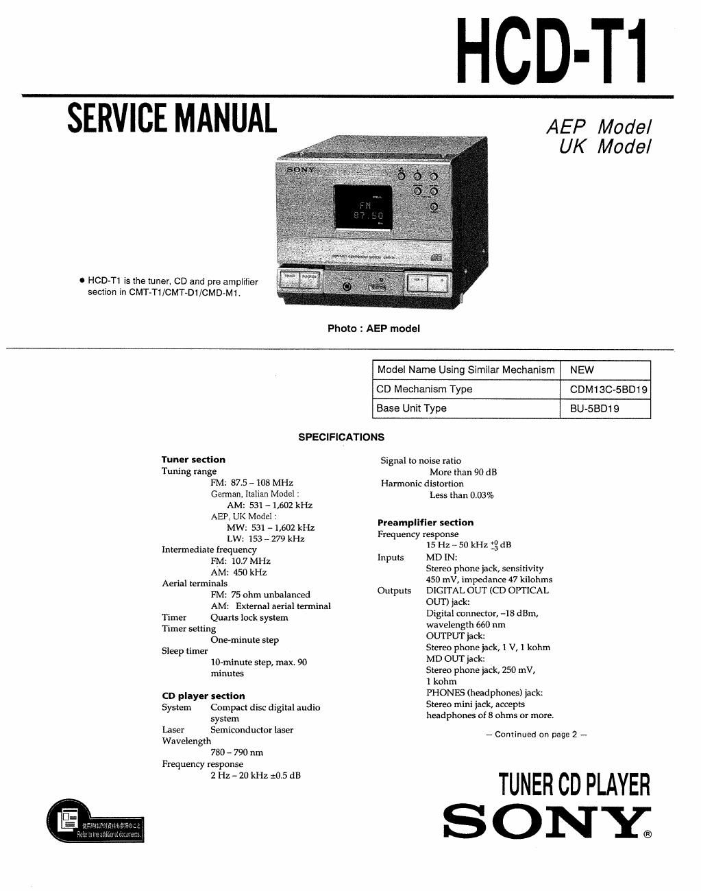 sony hcd t1 service manual