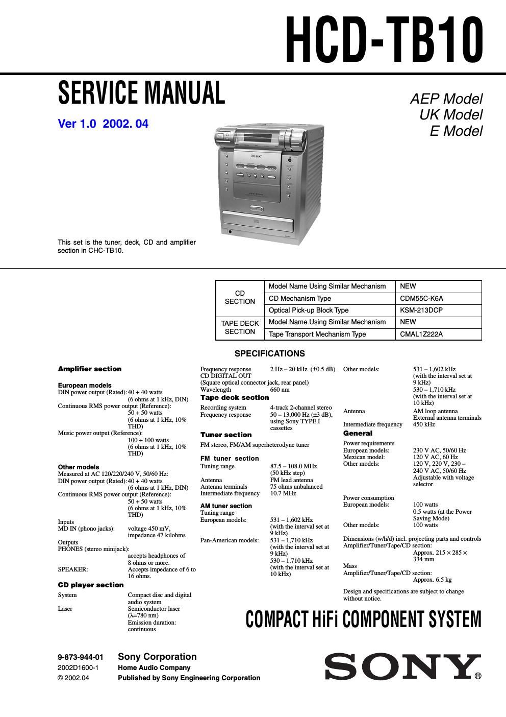 sony hcd tb 10 service manual