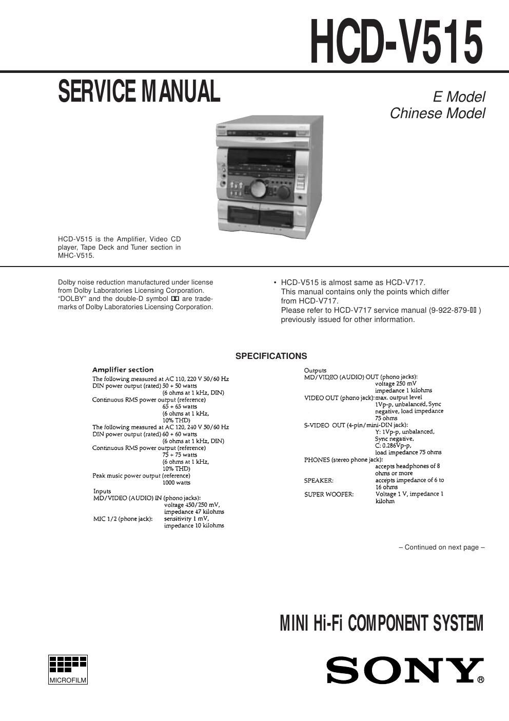 sony hcd v 515 service manual