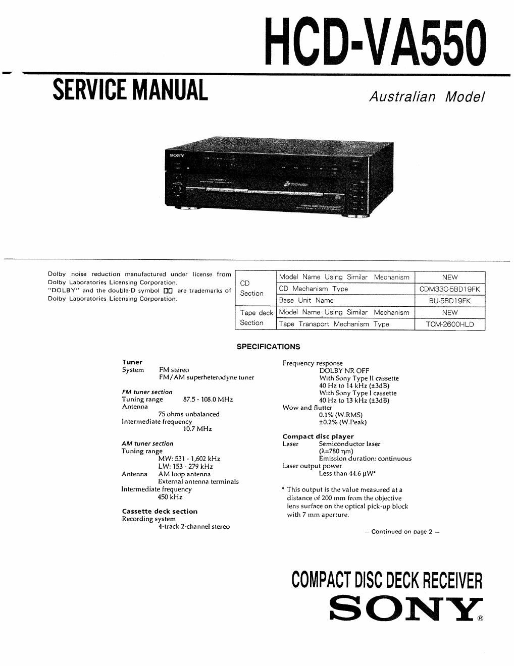 sony hcd va550 cd service manual
