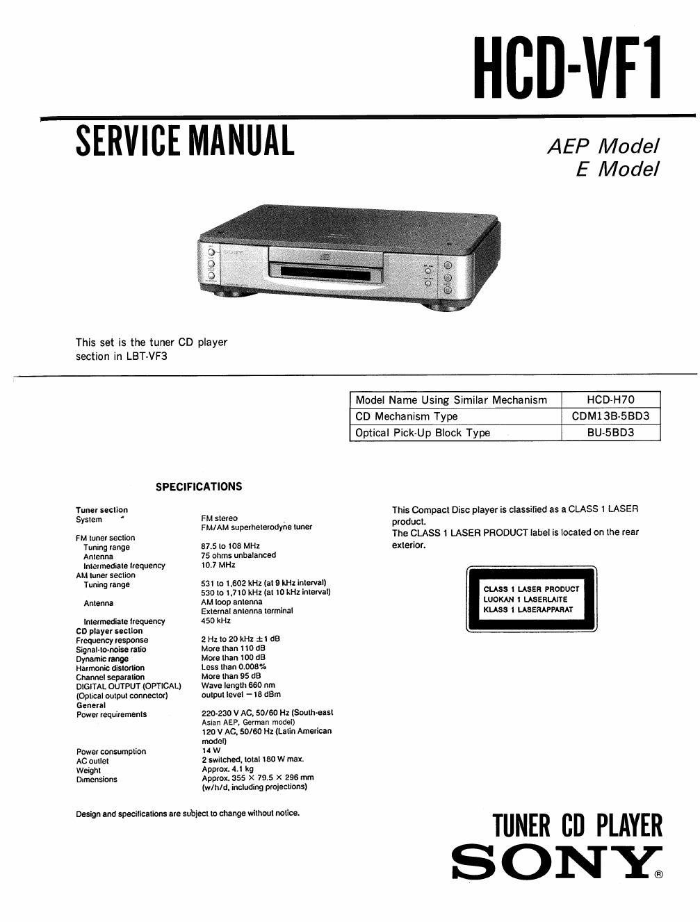 sony hcd vf 1 service manual