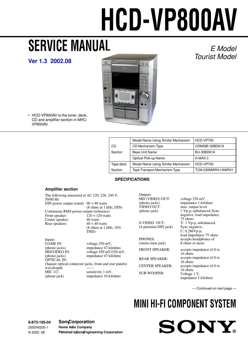 sony hcd vp 800 av service manual