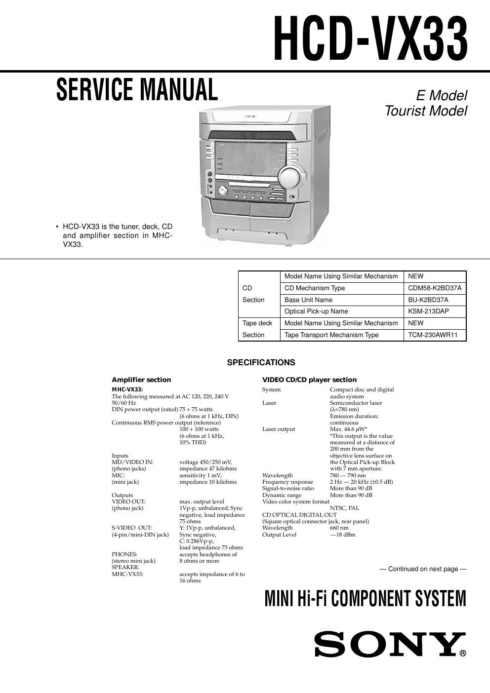 sony hcd vx 33