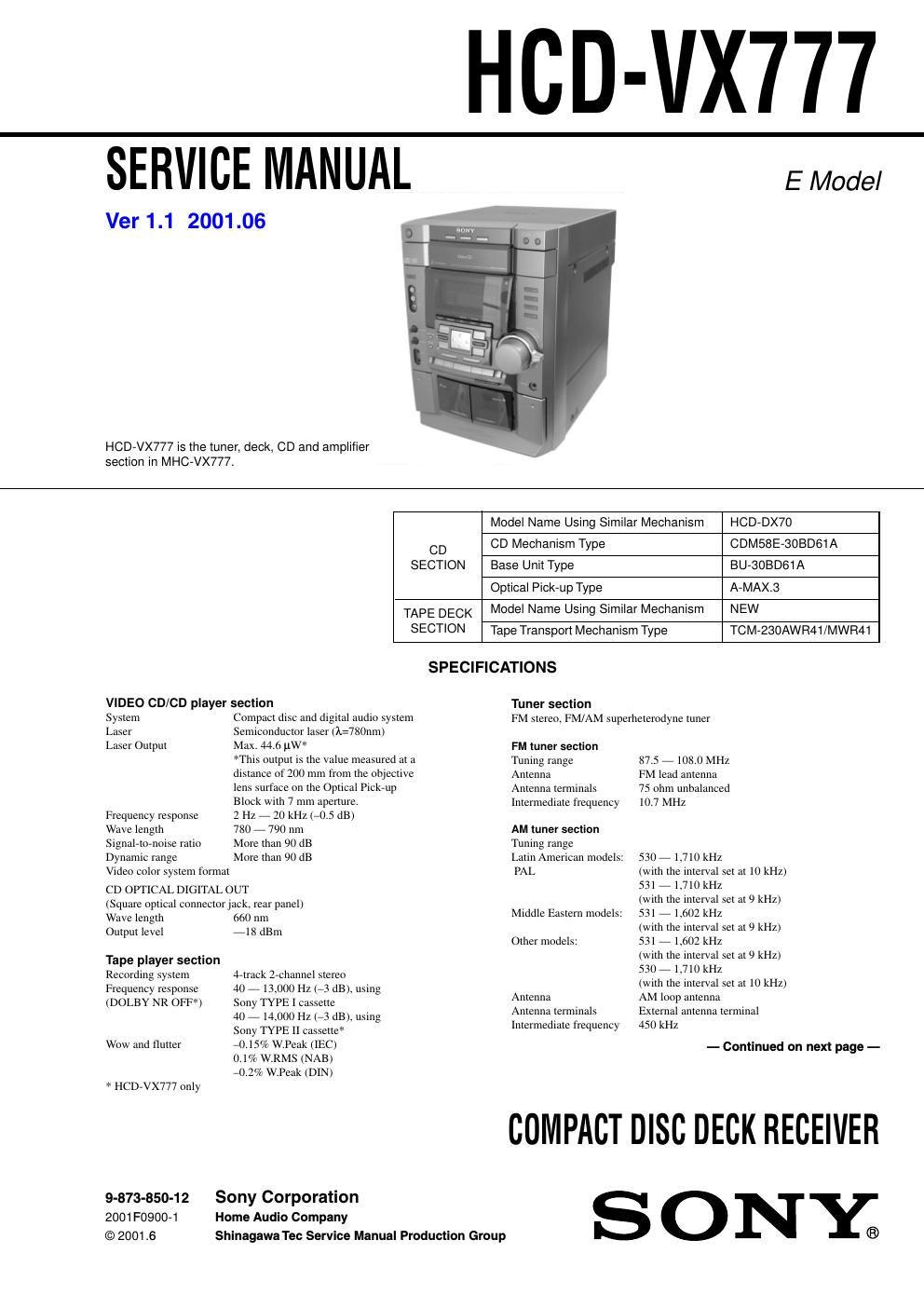 sony hcd vx 777