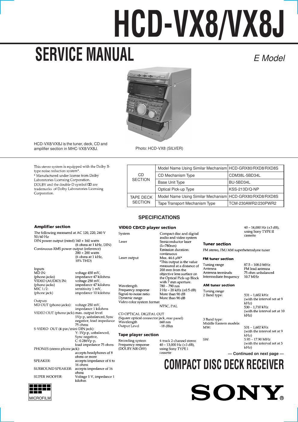 sony hcd vx 8 hcd vx 8j