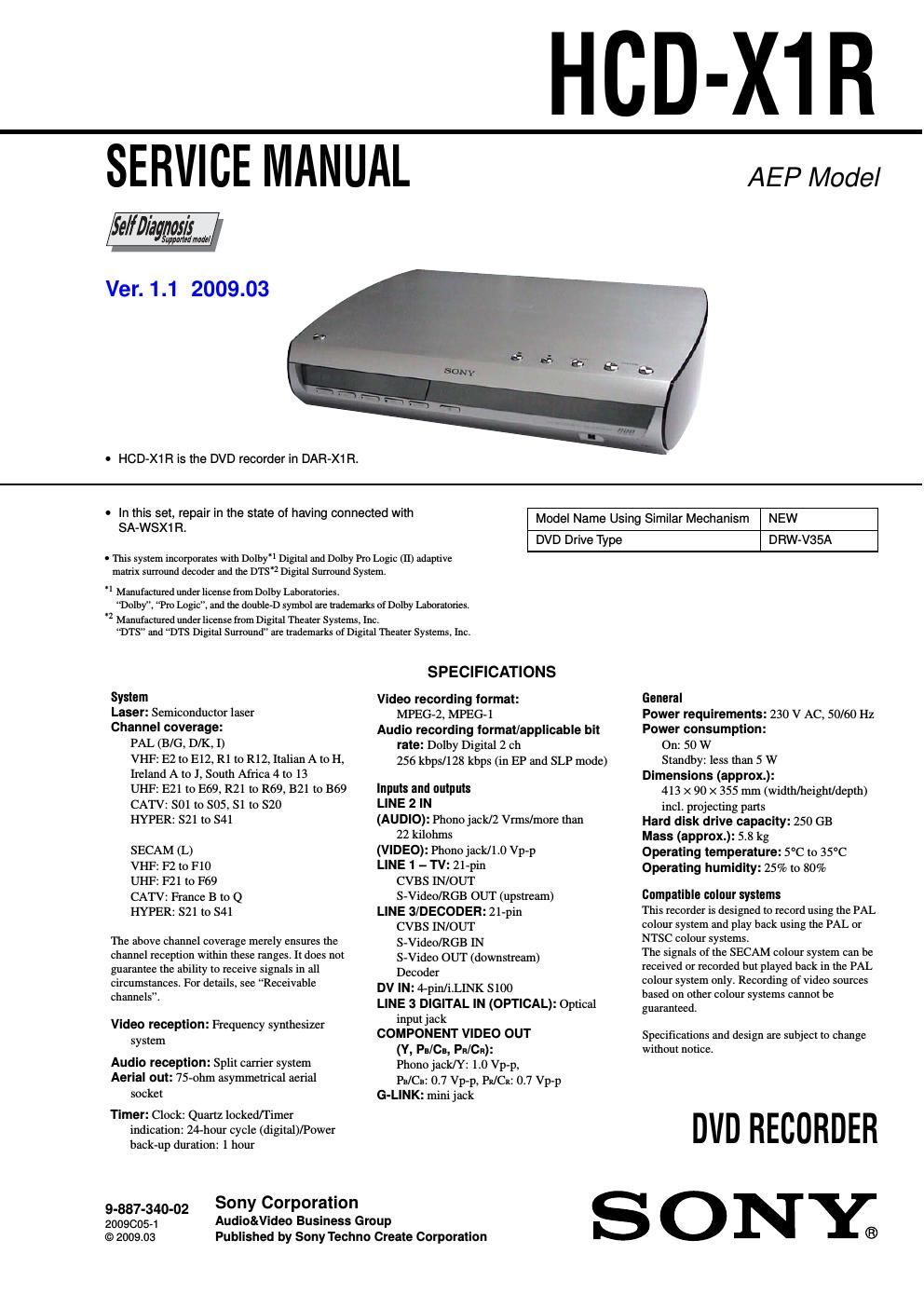 sony hcd x 1 r service manual