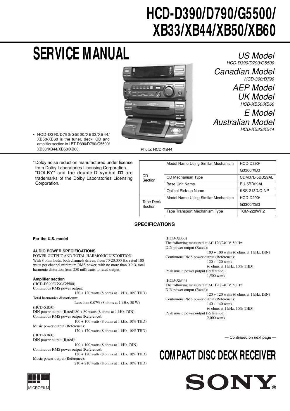 sony hcd xb 33 service manual