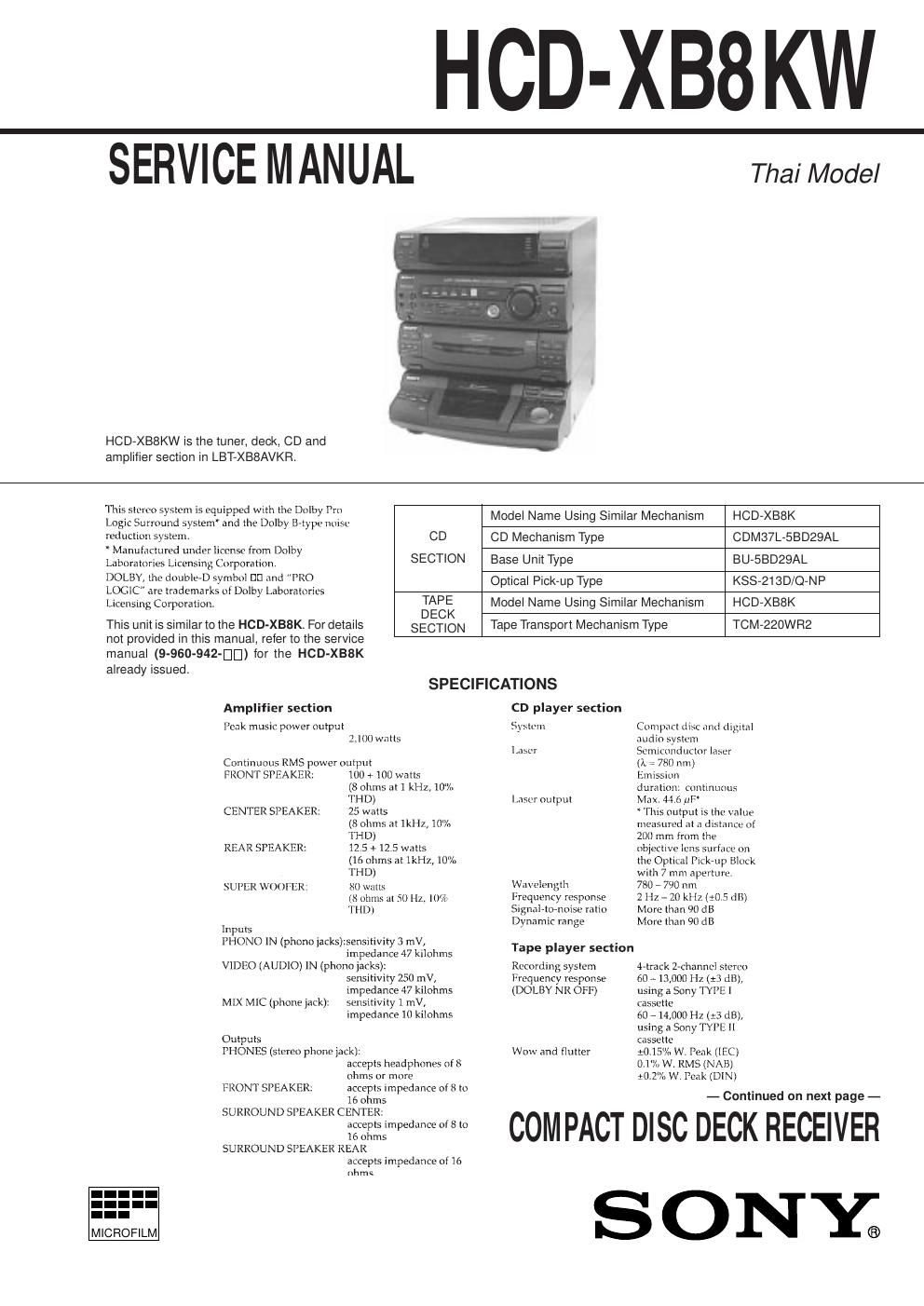 sony hcd xb 8 kw service manual