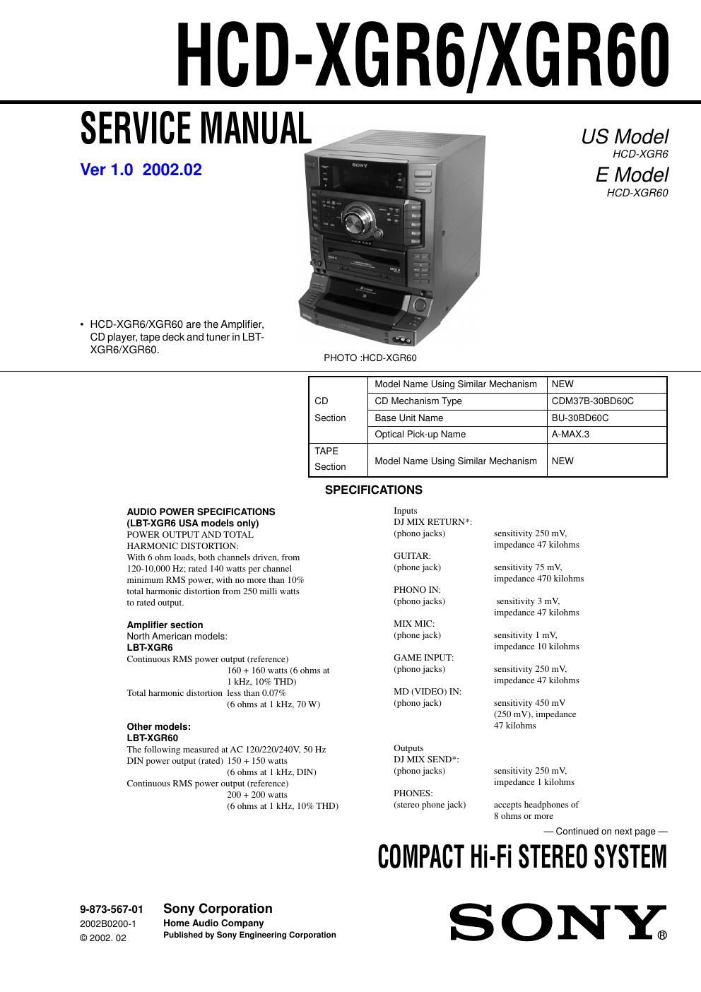 sony hcd xgr 6 60