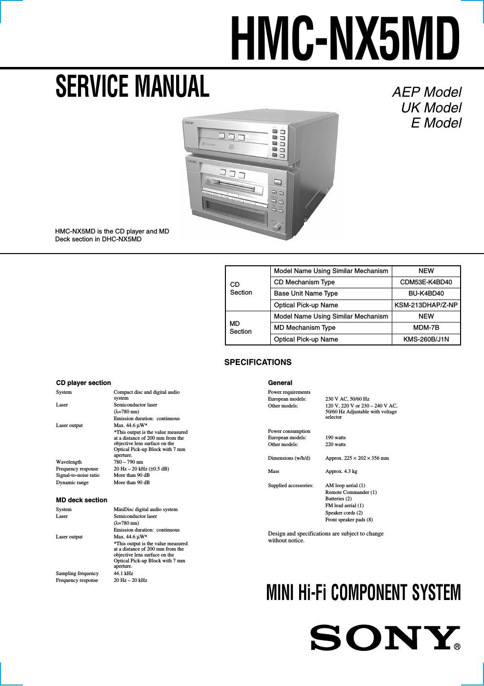 sony hmcnx 5 md service manual