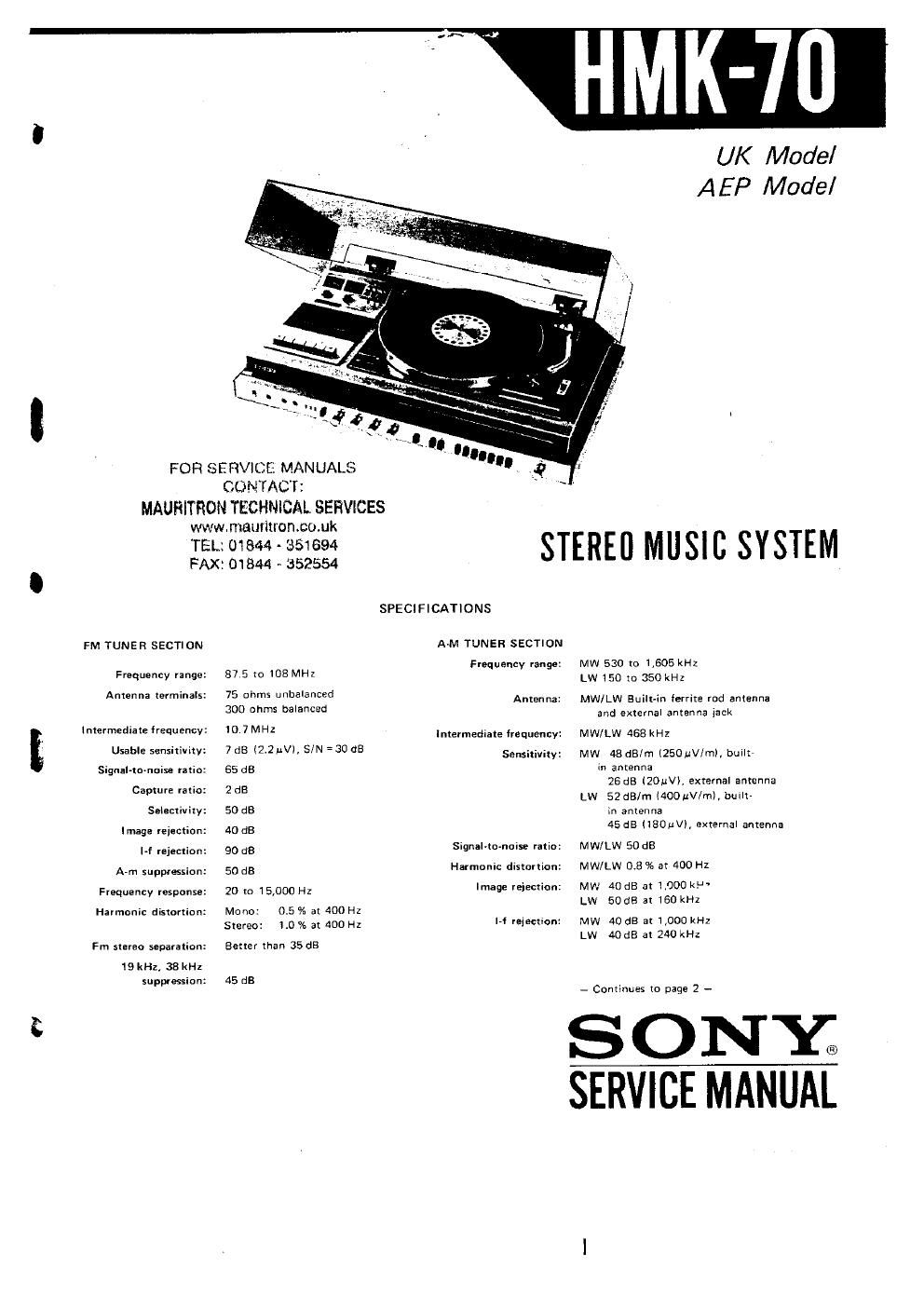 sony hmk 70 service manual