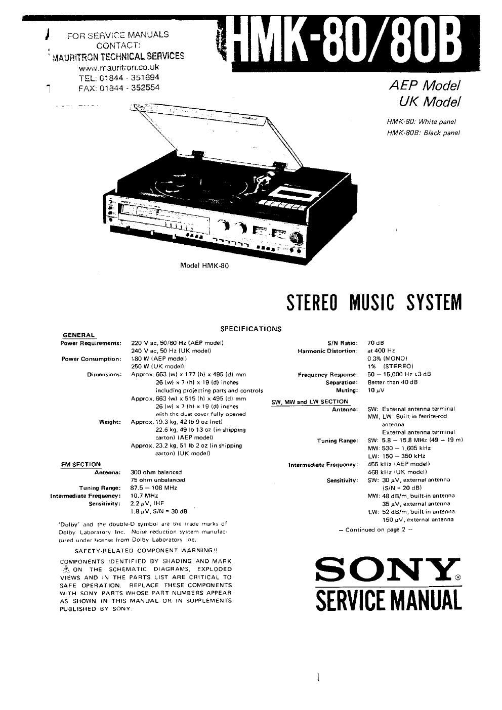 sony hmk 80 service manual