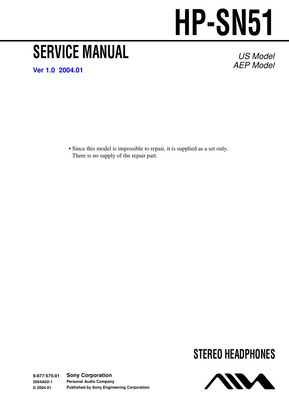 sony hp sn 51 service manual