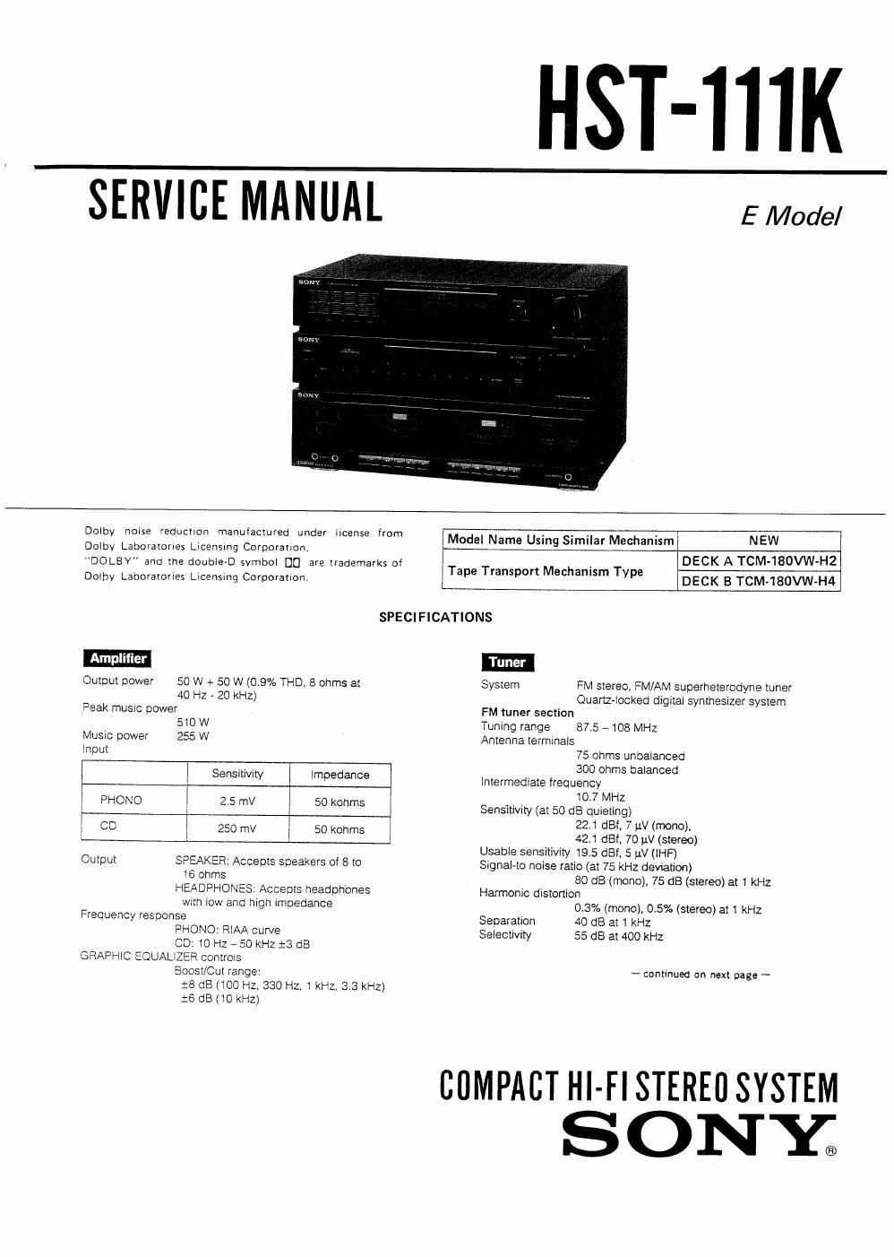 sony hst 111 k service manual